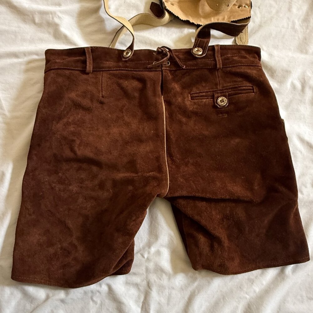 Bavaria Trachten Lederhosen Mens 38 Shorts Genuine Leather Oktoberfest Suspender - Picture 7 of 10